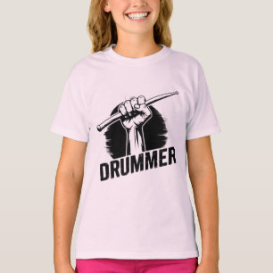 Moderne trendy drummer vuist met drumsticks t-shirt