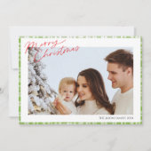 Moderne Trendy eenvoudige Groene Check Geplande fo Feestdagenkaart (Voorkant)