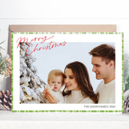 Moderne Trendy eenvoudige Groene Check Geplande fo Feestdagenkaart