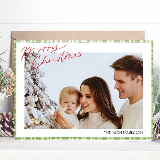 Moderne Trendy eenvoudige Groene Check Geplande fo Feestdagenkaart