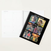 Moderne trendy familie fotocollage monogram zwart planner (Display)