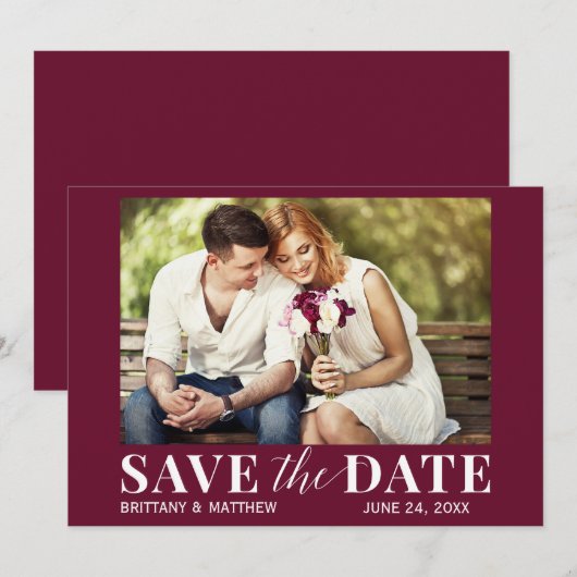 Moderne trendy foto Bourgondië Save The Date (Voorkant / Achterkant)