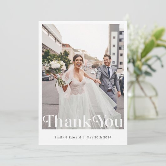 Moderne Trendy Foto Bruiloft Bedankkaart (Staand voorkant)