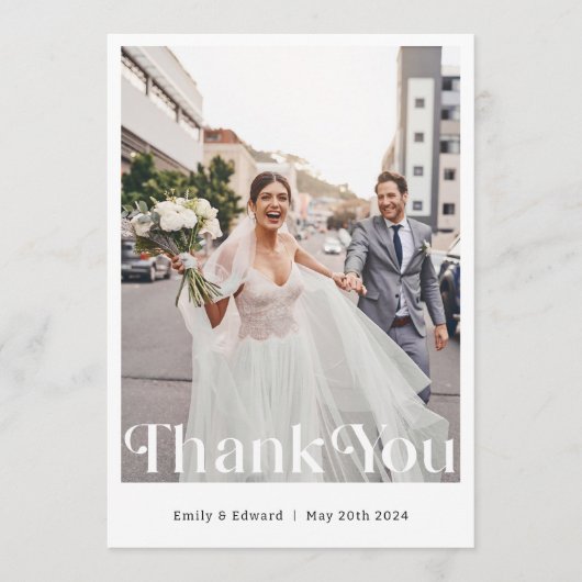 Moderne Trendy Foto Bruiloft Bedankkaart (Voorkant)