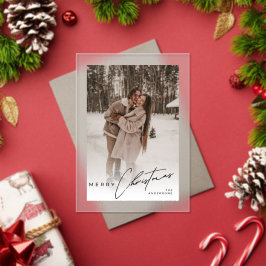 Moderne Trendy Foto Elegante Script Kerstkaart Acryl Uitnodigingen