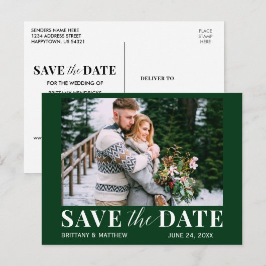 Moderne trendy foto Forest Green Bewaar de datum Briefkaart (Voorkant / Achterkant)
