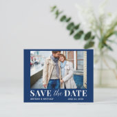 Moderne trendy foto Navy Blue Save the Date Briefkaart (Staand voorkant)