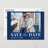 Moderne trendy foto Navy Blue Save the Date Briefkaart (Voorkant / Achterkant)