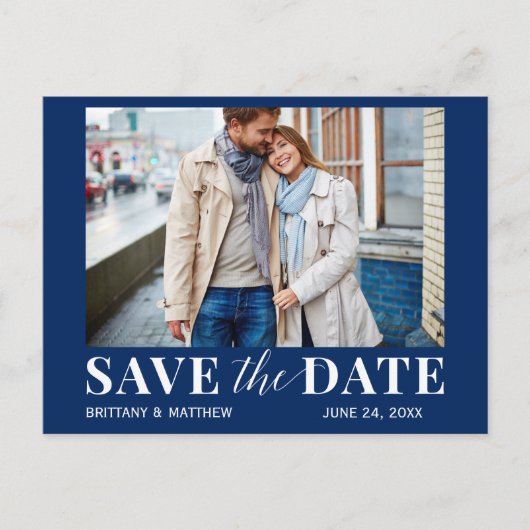 Moderne trendy foto Navy Blue Save the Date Briefkaart (Voorkant)
