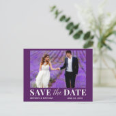 Moderne trendy foto Paarse save the date Briefkaart (Staand voorkant)