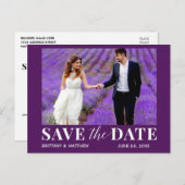 Moderne trendy foto Paarse save the date Briefkaart (Voorkant / Achterkant)