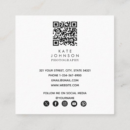 Moderne Trendy Full Photo Black White Photography Vierkante Visitekaartje (Achterkant)