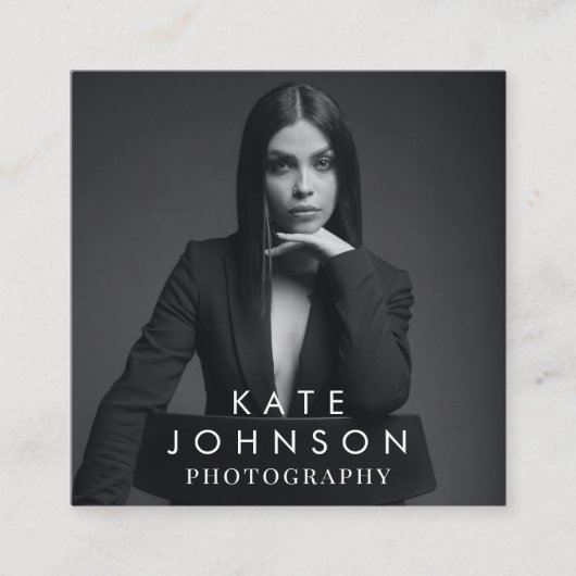 Moderne Trendy Full Photo Black White Photography Vierkante Visitekaartje (Voorkant)