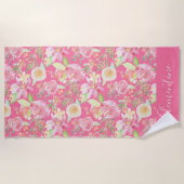 Moderne trendy geel roze bloemige Waterverf Strandlaken (Voorkant)