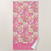 Moderne trendy geel roze bloemige Waterverf Strandlaken (Voorkant)