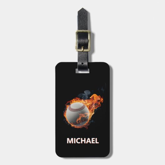 Moderne Trendy Gepersonaliseerde honkbal met vuur Bagagelabel (Voorkant verticaal)