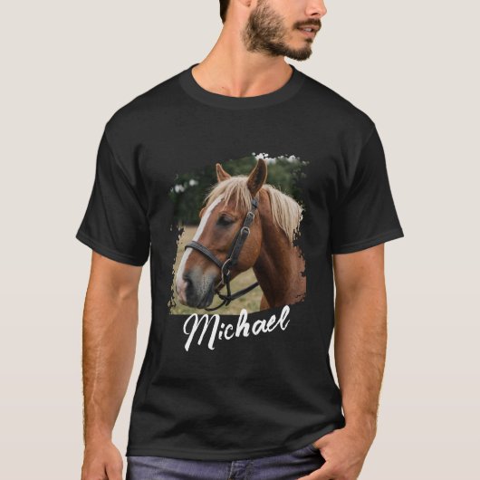 Moderne Trendy Gepersonaliseerde Paard Foto en Tek T-shirt (Voorkant)