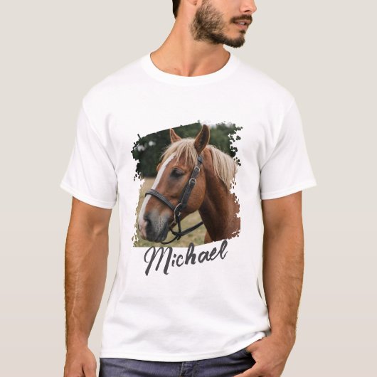 Moderne Trendy Gepersonaliseerde Paard Foto en Tek T-shirt (Voorkant)
