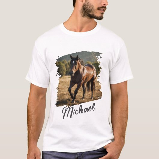 Moderne Trendy Gepersonaliseerde Paard Foto en Tek T-shirt (Voorkant)