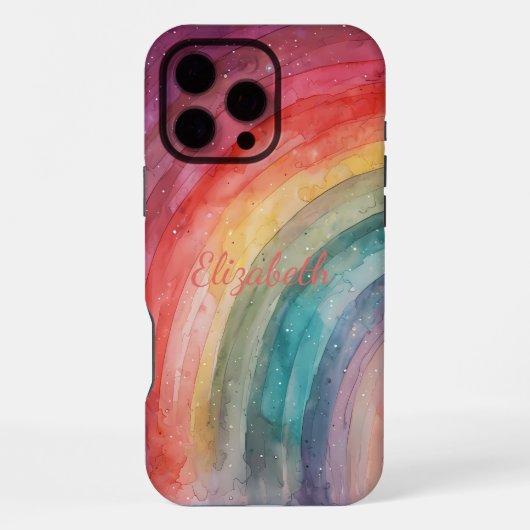 Moderne trendy gepersonaliseerde regenboog iPhone hoesje (Achterkant)