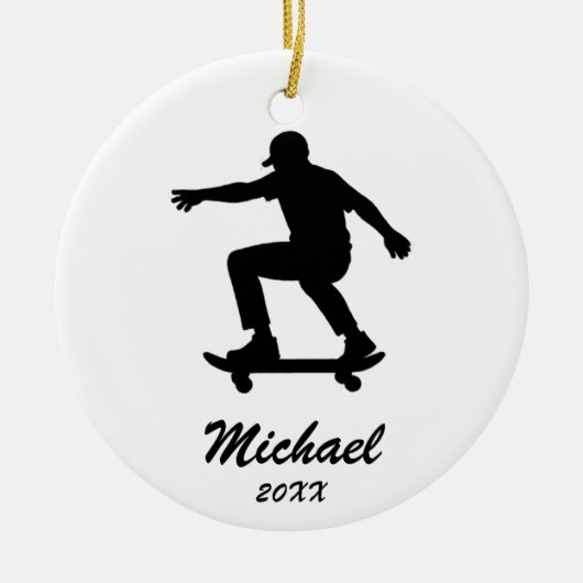 Moderne trendy gepersonaliseerde skateboarder keramisch ornament (Voorkant)