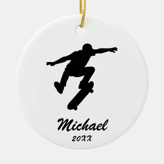 Moderne trendy gepersonaliseerde skateboarder keramisch ornament (Voorkant)