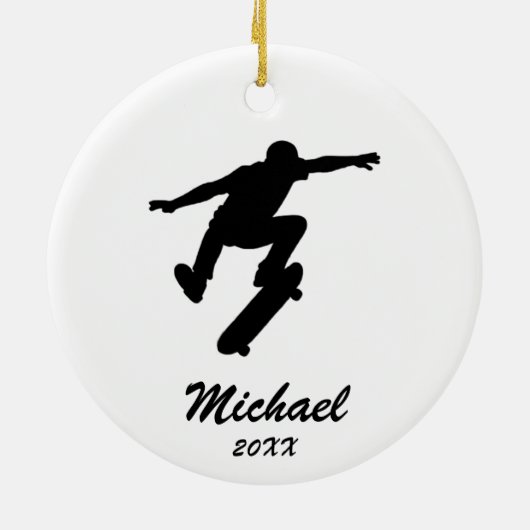 Moderne trendy gepersonaliseerde skateboarder keramisch ornament (Achterkant)