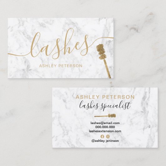 Moderne trendy girly gouden wimpers borstel wit ma visitekaartje (Voorkant / Achterkant)