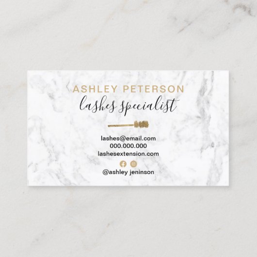 Moderne trendy girly gouden wimpers borstel wit ma visitekaartje (Achterkant)