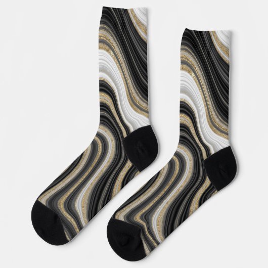 Moderne trendy glitter en marmer zwart en goud sokken (Links)