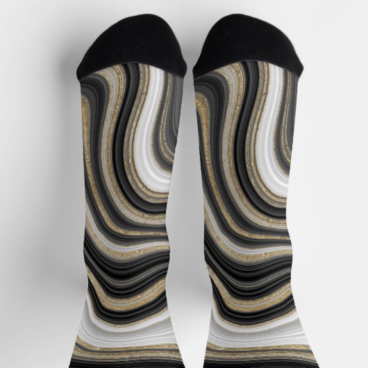 Moderne trendy glitter en marmer zwart en goud sokken (Top)