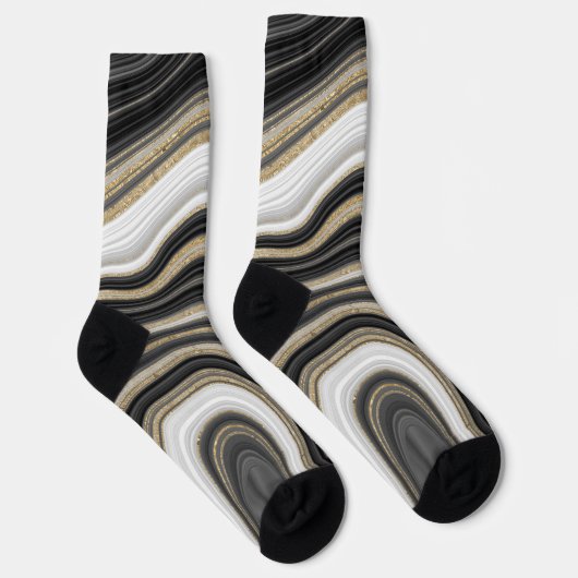 Moderne trendy glitter en marmer zwart en goud sokken (Rechts)