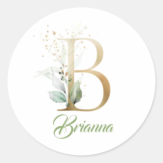 Moderne trendy Gold B monogram groene en goudfolie Ronde Sticker (Voorkant)