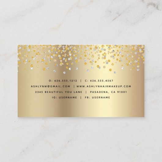 Moderne trendy gouden kapsalon make-up artiest lux visitekaartje (Achterkant)