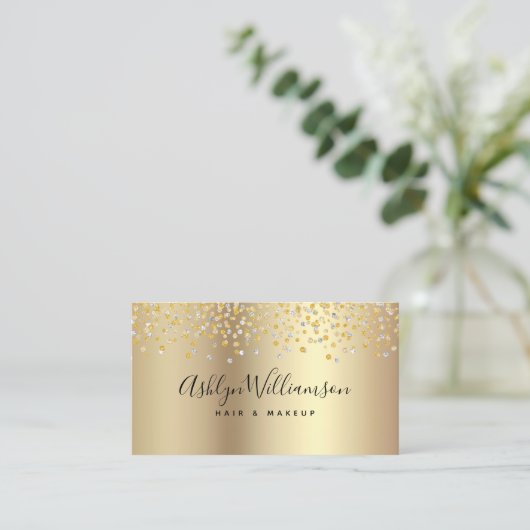 Moderne trendy gouden kapsalon make-up artiest lux visitekaartje (Staand voorkant)