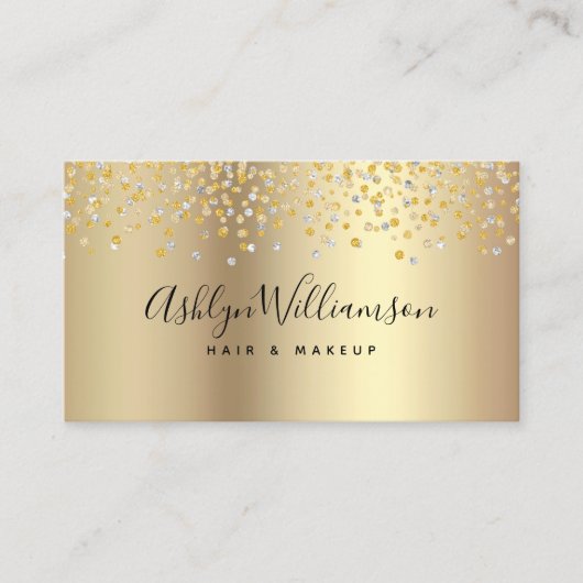 Moderne trendy gouden kapsalon make-up artiest lux visitekaartje (Voorkant)