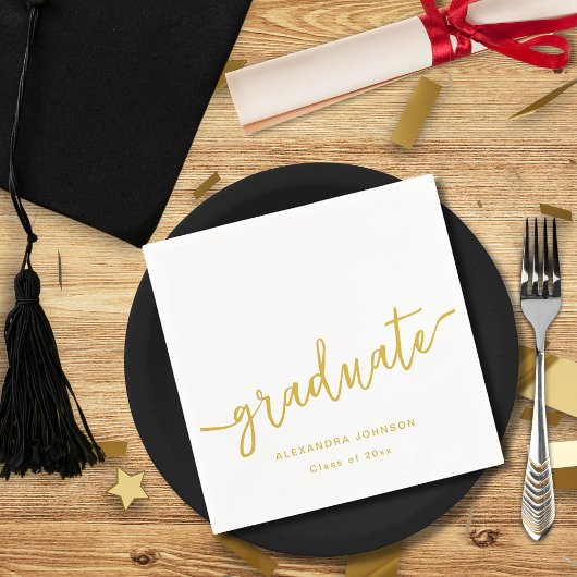Moderne Trendy Gouden Script Afstudeerfeest Servet