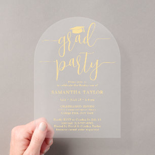 Moderne Trendy Gouden Script Afstudeerfeest Transp Acryl Uitnodigingen