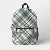 Moderne Trendy Green Check Plaid Monogram Initiale Bedrukte Rugzak (Voorkant)
