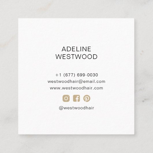 Moderne Trendy Hair Stylist Artist Vierkante Visitekaartje (Achterkant)