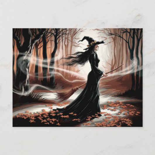 Moderne trendy Halloween-heks in bos Briefkaart (Voorkant)