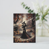 Moderne trendy Halloween heks in bos Briefkaart (Staand voorkant)