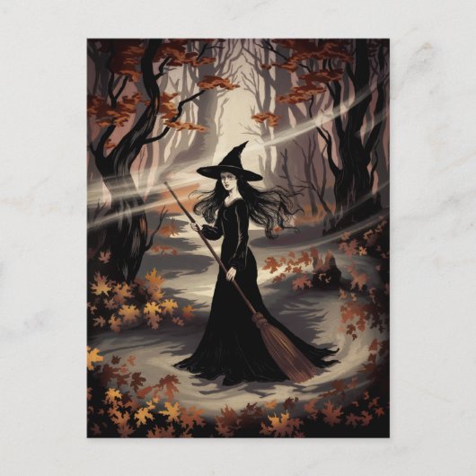 Moderne trendy Halloween heks in bos Briefkaart (Voorkant)