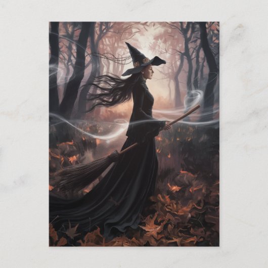 Moderne trendy Halloween-heks in bos            Briefkaart (Voorkant)