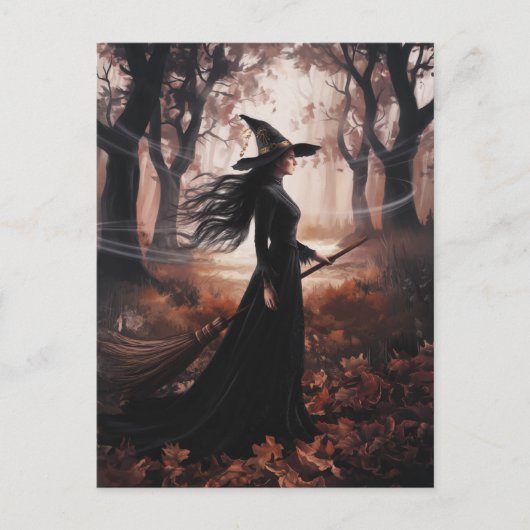 Moderne trendy Halloween-heks in bos            Briefkaart (Voorkant)