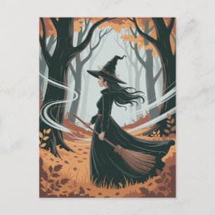Moderne trendy Halloween-heks in bos Briefkaart