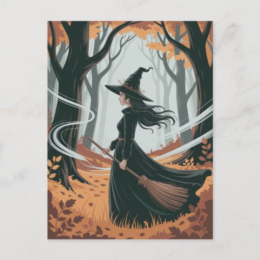Moderne trendy Halloween-heks in bos            Briefkaart (Voorkant)