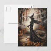 Moderne trendy Halloween-heks in bos Briefkaart (Voorkant / Achterkant)