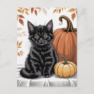 Moderne trendy Halloween pompoenen en zwarte kat Briefkaart