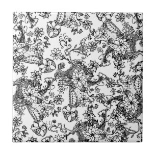 Moderne trendy hand getekend bloempatroon tegeltje